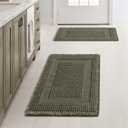 MIULEE Set of 2 Waffle Bathroom Rugs, Boho Bath Rug Super Absorbent, Non Slip Washable Ultra Soft Rubber Backed Shower Bath Mats for Floor, Tub, Shower, Looped Design, Green, 17x24 Inch