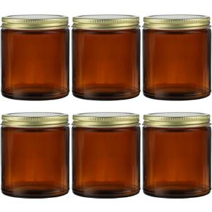 ELAORY 6 Pack 8Oz Glass Jars with Lids, Amber Glass Jars with Lids, Small Glass Jars for Canning, Food Storage, Spices, Liquids, Herbs, Homemade Cosmetics, Leak Proof & Dishwasher Safe Candles Jars