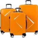Luggage, PC+ABS Hardshell Lightweight Durable Spinner Wheels Suitcase, Orange, 3-Piece Set (20"/24"/28")