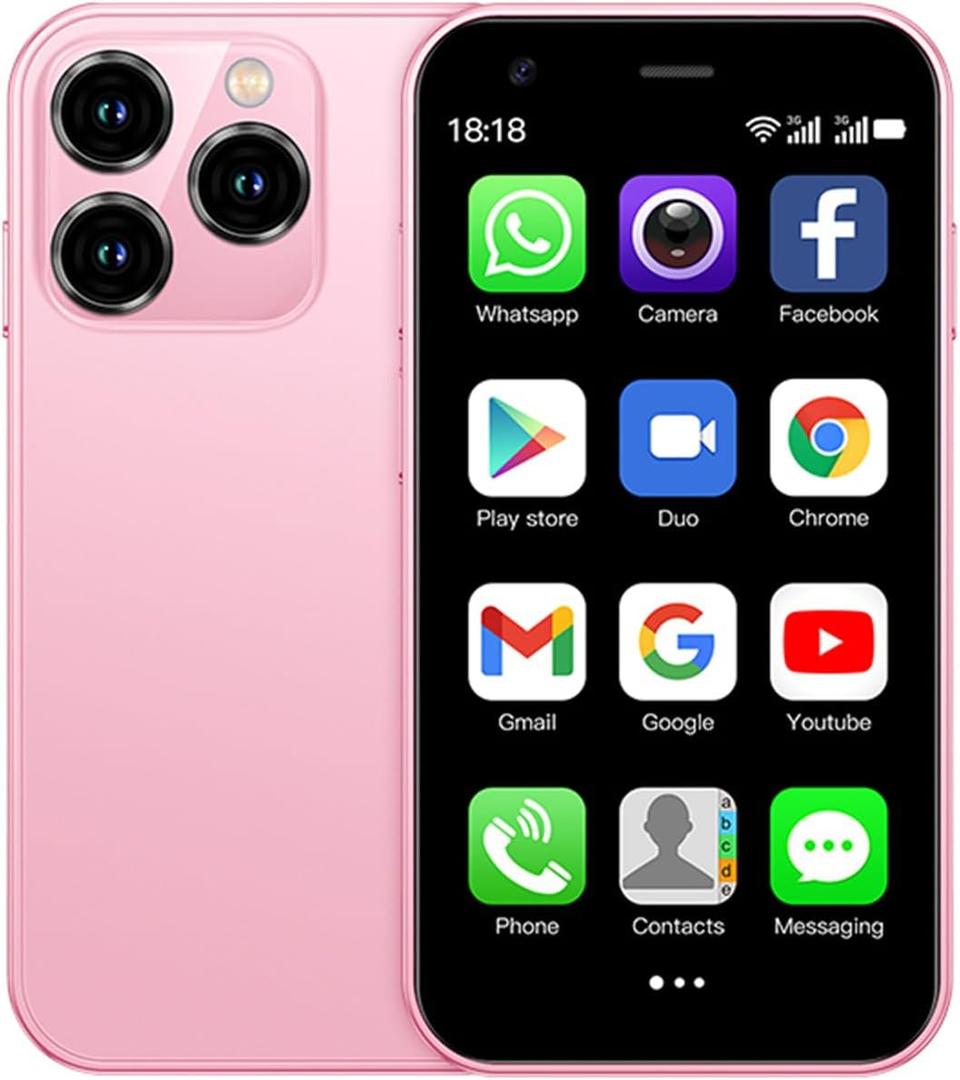 XS15 3G Mini Smartphone 3.0 Inch WiFi GPS China Mobile RAM 2GB ROM 16GB Quad Core Android 8.1 Cell Phones 3D Glass Slim Body HD Camera Dual Sim Cute Palm Smartphone (Pink) | Mini Size