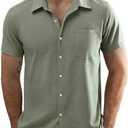 JOGAL Mens Short Sleeve Button Down Shirts Regular Fit Casual Summer Beach Shirt with Pocket, M