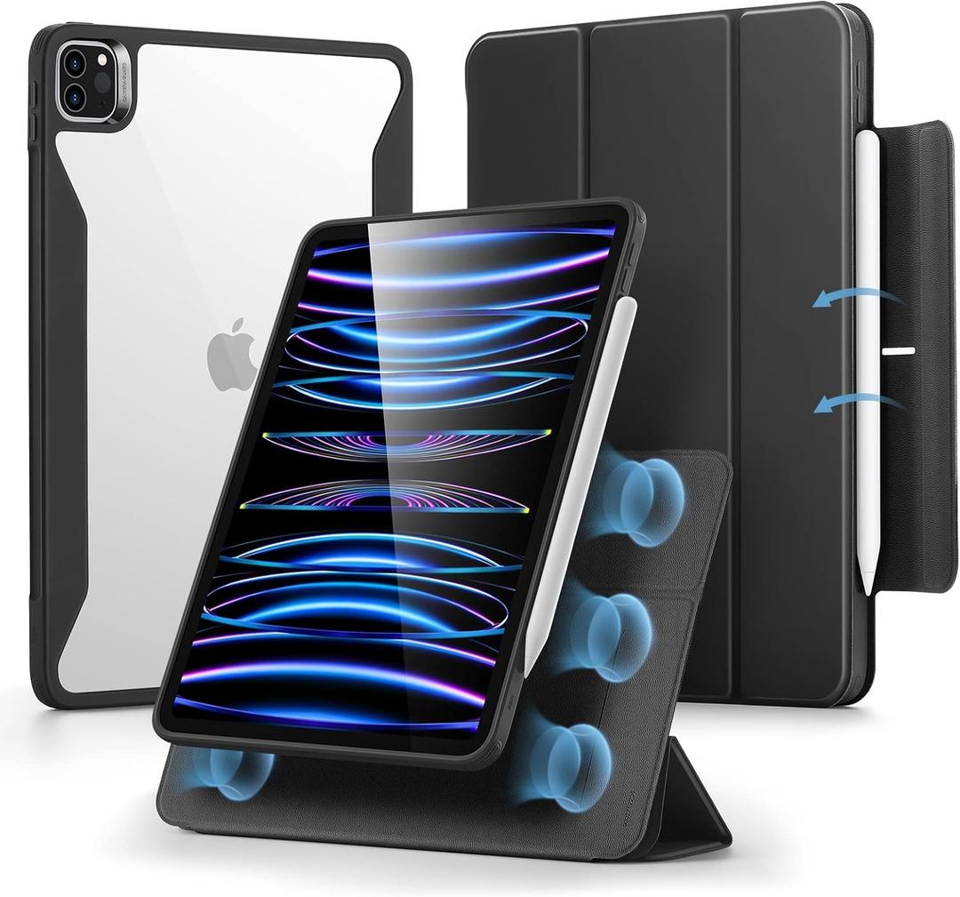 ESR for iPad Pro 11 Inch Case (2022/2021/2020/2018, 4th/3rd/2nd/1st Generation) with Pencil Holder, Removable Magnetic Cover, Vertical Stand, Rebound 360 Series, Black