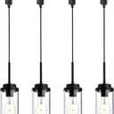 MELUCEE 4 Pack H-Type Track Lighting Pendants Black Ceiling Track Hanging Light Fixtures with Clear Glass Shades, Compatible with H Type Track Lighting Rail, E26 Socket