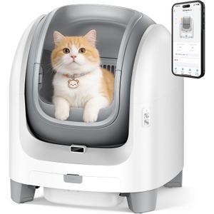 Self Cleaning Litter Box for Large Cats - Scented Automatic Cat Litter Box with Smart APP Health Monitoring & Weight Tracking, Extra Large Smart Cat Toilet, Multi-Cat Safe & Quiet, White