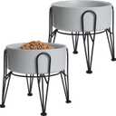 Elevated Dog Bowls, Ceramic Raised Dog Bowl Set with Anti-Slip and Non-Tip Metal Stand, 2 Pack Pet Food and Water Feeding Bowls for Small and Medium Dogs (Gray,7.6 Cups)
