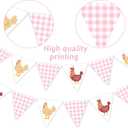 Chicken Themed Pennant Banners Chicken Birthday Party Decorations 2PCS Pink Checkered Chicken Banner Barnyard Farm Animal Theme Baby Shower Decor for Girls Little Chick Bday Supplies