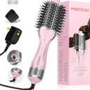 PRITECH 1000W Dual Voltage Ceramic Ionic Hair Dryer Brush,4-in-1 Hot Air Styler & One Step Volumizer for Straight & Curly Hair Salon (110-120V/220-240V),Blush Silver