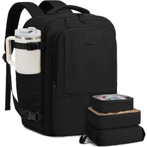 LOVEVOOK Travel Backpack for Women & Men, 40L Large Carry On Backpack Airline Approved, TSA Personal Item Weekender Bag, Water Resistant Laptop Backpack with 3 Packing Cubes for Travel Essentials, Black