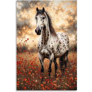 NIIORE Wild Horses Canvas Wall Art, Wildflower Animal Print for Farmhouse Living Room Decoration, Rustic Wall Decor, 16x24 Inch Unframed