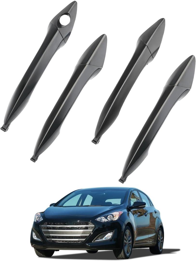 Exterior Door Handle Set (4PCS), Compatible with 2011-2016 Hyundai Elantra, Front & Rear Left Driver & Right Passenger Outside Door Handles, Replace# 826513X000, 826523X000, 826623X020, 836523X020 (Black)
