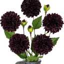 Hollyone Dark Red Dahlia Artificial Flowers 5Pcs Fake Dahlia Flowers for Decoration Silk Flower with Long Stem 17.7" Floral Arrangements Bouquets Indoors Outdoors Faux Dahlias Centerpieces Home Decor