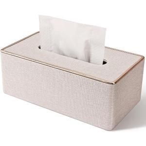 Tissue Box Cover, PU Leather Tissue Box Holder, Rectangular Tissue Box Covers for Kleenex, Napkin, Rectangle Tissue Holder for Bathroom Home Office 9.84"X5.23"X3.77" Beige