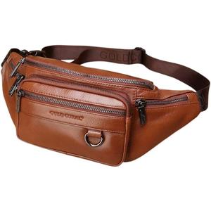 Leather Fanny Pack Mens Genuine Leather Waist Bag Sport Travel Hiking (brown)