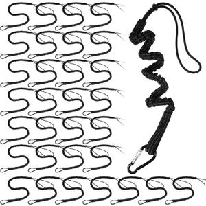 LEIFIDE 32 Pcs Tool Lanyard Standard Length Safety Tool Leash 17.6lb 8kg Tough Adjustable Fall Protection Tether with Aluminum Screw Lock Buckle, Shock Cord Stopper and Retractable Loop End, Black