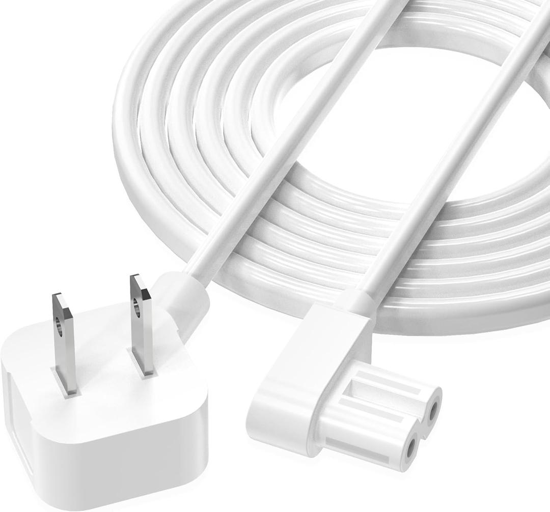 AGVEE 6.6ft TV Power Cord, 90 Degree Angled L-Shaped UL Listed 2-Prong AC Power Cable IEC C7 C8 Compatible with Samsung LG Sony Insignia Apple TV LCD LED, Vizio Roku JBL Partybox, White