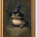 VIYYIEA Vintage Gold Framed Wall Art for Living Room, Wizard Frog Canvas Prints Home Decor, Halloween Gothic Painting Picture, Bedroom Wall Decor Gifts for Friends or Family -(16L x 12W)