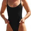 Women's Sexy One Piece Swimsuit Tummy Control Classic High Cut Bathing Suit Cheeky Coverage (Medium, Cool Black)