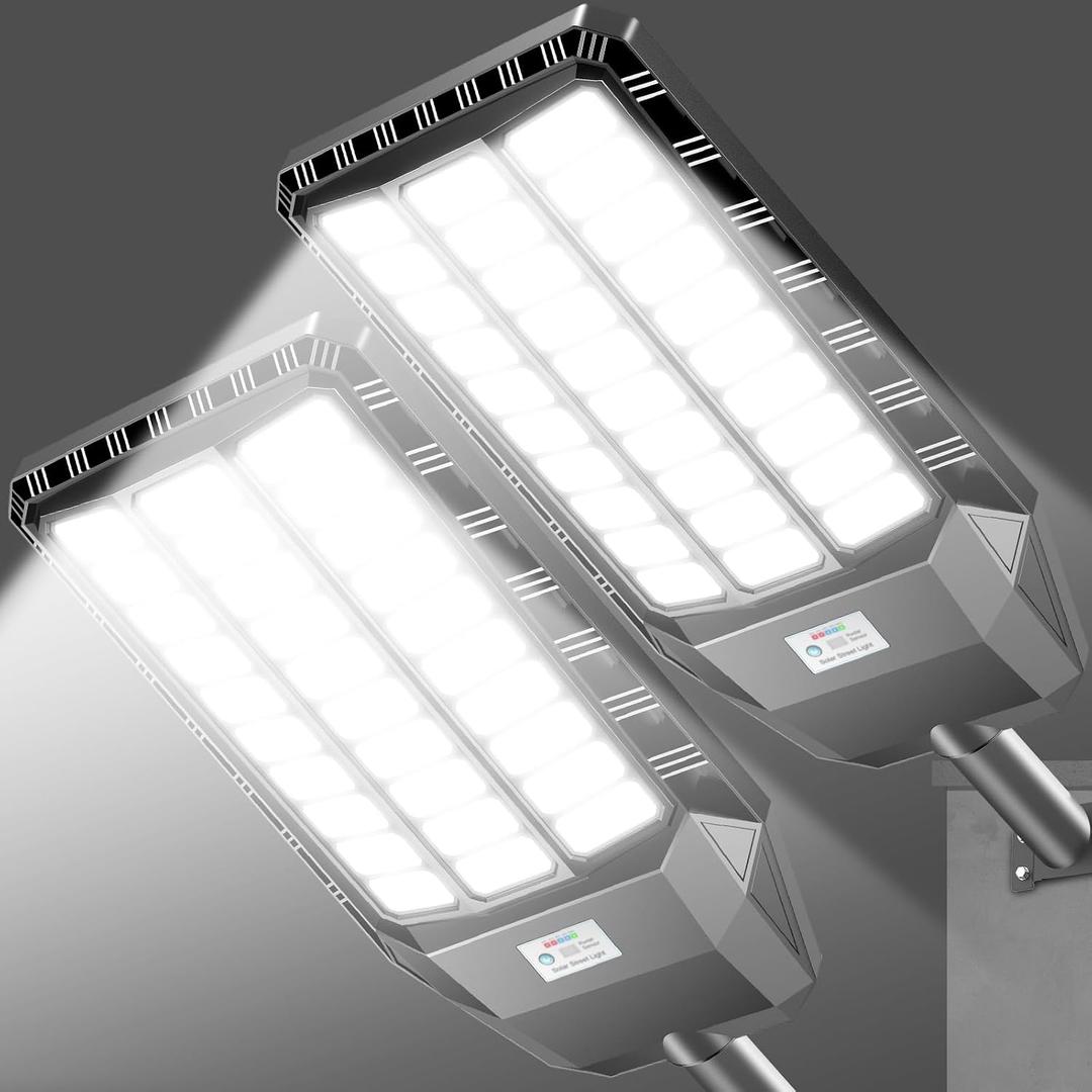 CEDIO 10000W Outdoor Solar Street Lights, Solar Lights IP66 Waterproof LED Street Light Dusk to Dawn, Flood Light with Motion Sensor for Yard2 Pack