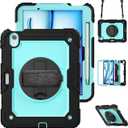 for iPad Air 11 inch Case 2025 M3 2024 (M2), Protective 360 Rotating Stand Hand/Shoulder Strap, Pencil Holder & Shockproof Silicone and Hard PC Case for iPad Air 11", Blue