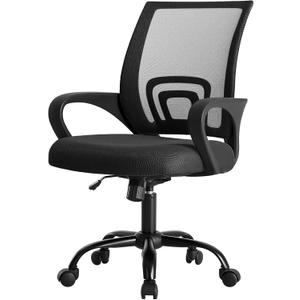 DUMOS Home Office Chair - Ergonomic Mid Back Mesh Desk Chair with Lumbar Support & Rocking Mode, Height Adjustable with Fixed Armrest, for Computer, Gaming, Meeting, 360 Swivel, Black