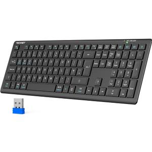 TECKNET Bluetooth Keyboard Rechargeable, 4Device (2.4G+BT) Wireless Keyboard, Full Size Computer Keyboard with Stand, UltraSlim Quiet Typing, for PC/Laptop/Smart TV/Phone/Tablet, 12 Hotkeys