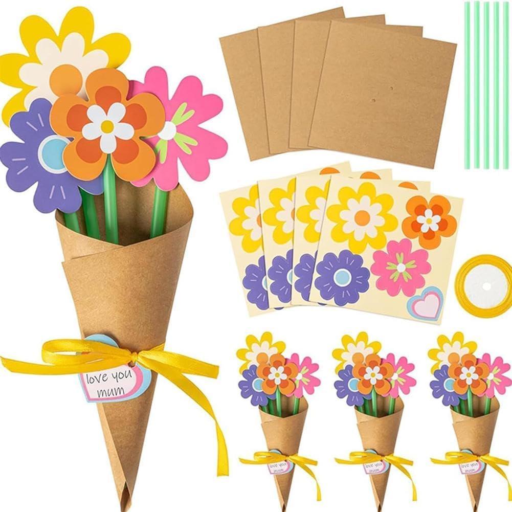 SHUZHENG 24 Pcs DIY Paper Flower Bouquets for Mother's Day Thank You Gift Paper Flower Making Kit DIY Craft Gift for School Room