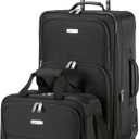 Amazon Basics Softside Luggage Set, 23-Inch Expandable Suitcase with Wheels and 15-Inch Tote, Extra Space (+15%), Front Pockets, Telescopic Handle, Black