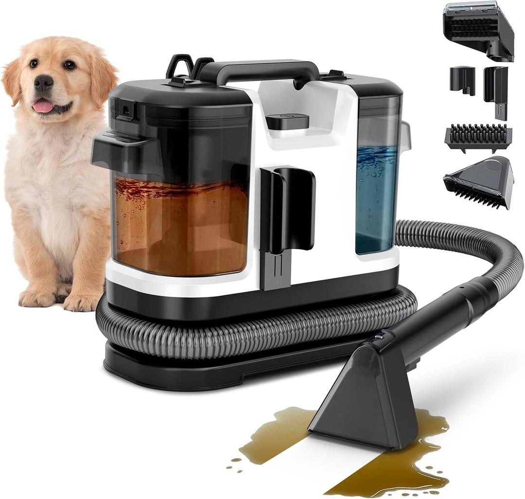 Portable Spot Cleaner Machine for Carpet and Upholstery - 18Kpa Carpet Cleaner with Dual BrushHeads, Easy Move, Cleaning Machine for Furniture, Couch, Stairs, Car and Pet Stain, White