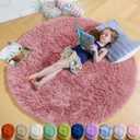 Blush Pink Small Round Rug 3Ft for Kids Bedroom, Fluffy Fuzzy Furry Circle Area Rugs for Girls Room Decor Aesthetic, Shaggy Circular Carpet for Nursery Dorm Baby, Cute Neutral Dusty Rose Mauve Rug