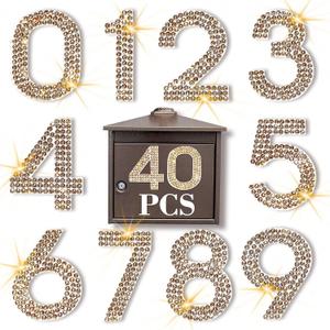 Locacrystal 40Pcs Bling Rhinestone Numbers Self-Adhesive Glitter Number Stickers for Mailbox Cars Doors Crafts 0-9 DIY Crystal Iron-on Bling Numbers for Clothing Crafts(Light Color Topaz,1.57") (Lct)