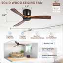 42 Inch Ceiling Fan No Light, Low Profile Ceiling Fan with Remote Control,3 Blade, 6 Speeds Reversible DC Motor, Modern Wood Flush Mount Ceiling Fan Without Light for Bedroom, Living Room, Patio, Medium