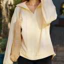 KFUBUO Women's Oversized Sweatshirt V Neck Long Sleeve Pullover Hoodie 2025 Fall Fashion Sweatshirts (Yellow, L)