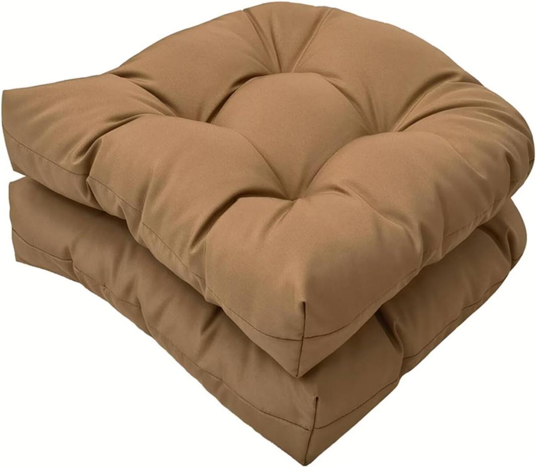 2 Pack Seat Cushions Coffee, Waterproof Wicker Chair Cushions, U-Shape Tufted Chair Pads 19x19 inches for Patio Garden Chairs