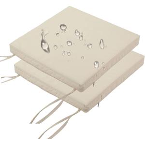 Outdoor Chair Cushions Set of 2 15x15 In, Waterproof Fade Resistant Patio Furniture Cushions, 2 In Thick Sofa Couch Seat Cushion Replacement, Square Chair Pads w/ Ties and Washable Cover, Beige