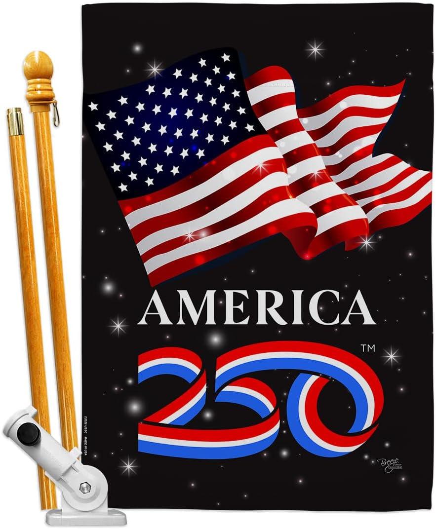 America 250 Flag American July 4th Banner Pole Kit Flags for Outside House Decoration Gift Official Licensed Canvas Textile Wall Decor Independence Day Tapestry USA 250th Anniversary Merchandise