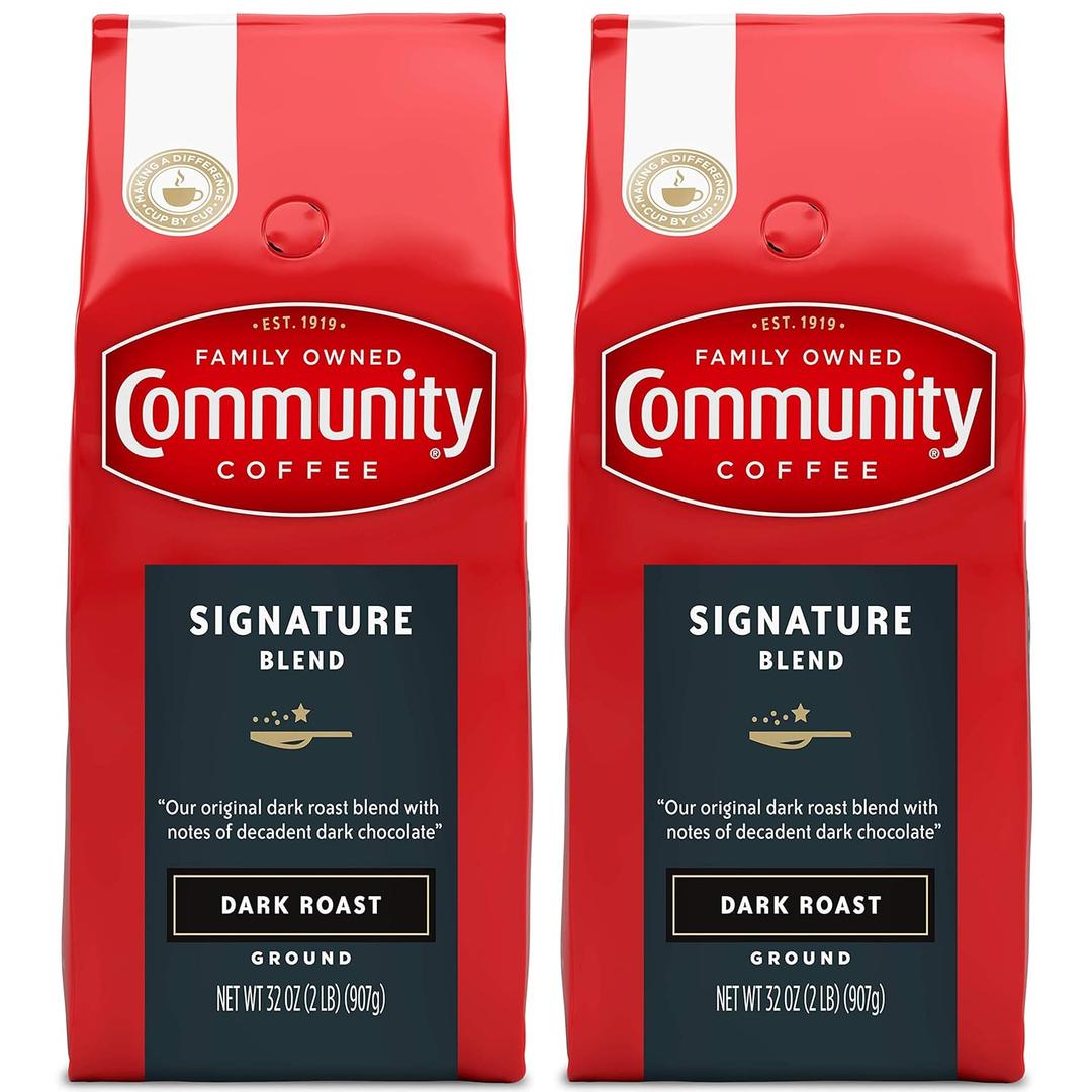 Community Coffee Signature Blend, 64 Ounces Ground Coffee, Dark Roast, 32 Ounce Bag (Pack of 2), Best By:12/10/25