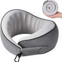 Travel Pillow, 100% Pure Memory Foam Travel Neck Pillow Airplane Neck Support Ergonomic Design for Traveling Suitable for Airplanes,Offices and Cars-Cooling Silk Light Grey Cover