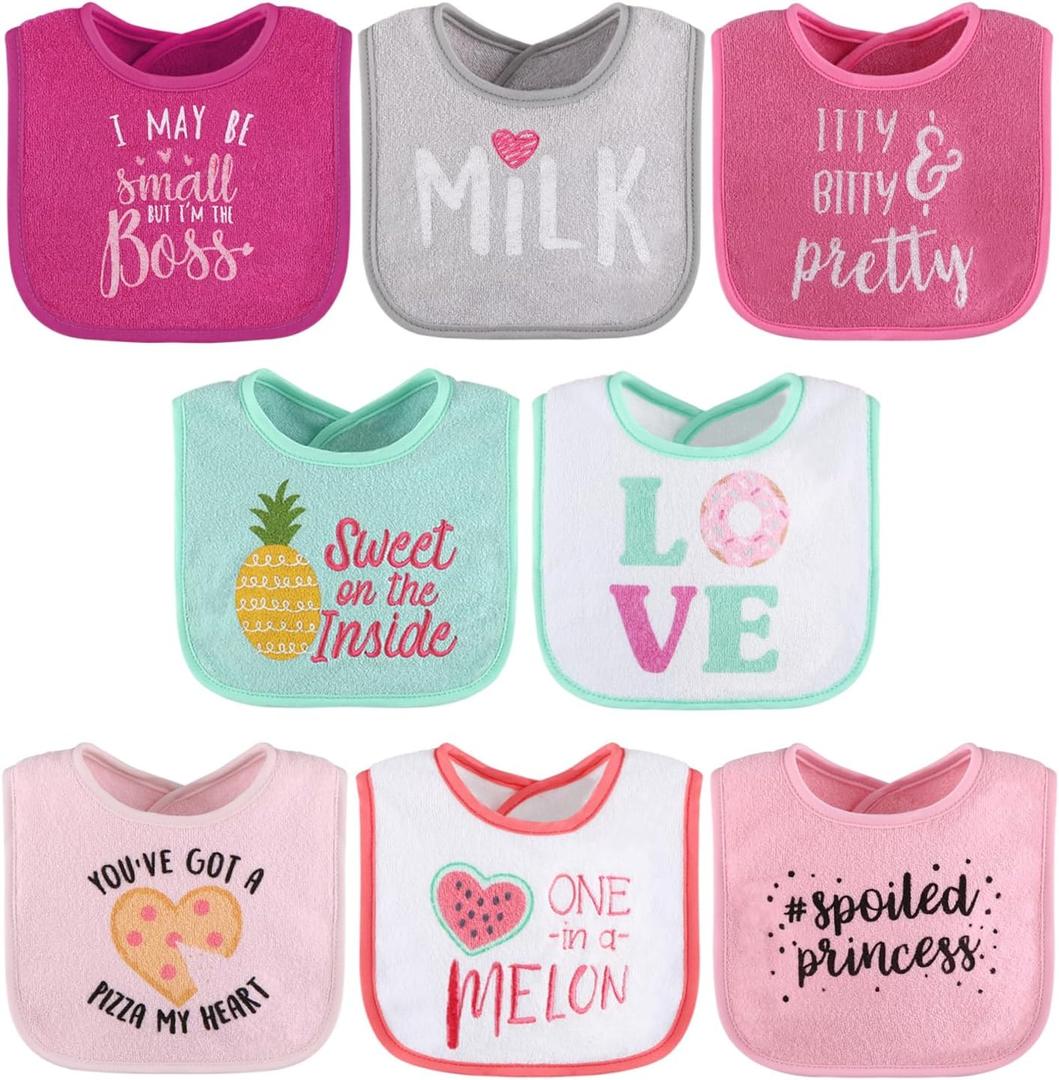 The Peanutshell Baby Girl Terry Bib Set of 8-100% Cotton, Soft, Absorbent Baby Bibs, Toddler Girl Set, Newborn & Infant Bib - Pink