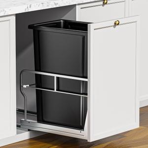 Insputer 8 Gal Pull Out Trash Can Under Cabinet, Heavy Duty Under Sink Garbage Can Kit with Soft-Close Slides for Kitchen, Laundry, Requires Minimum Cabinets Opening 12" W X 18" D (Silver)