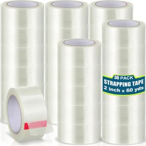Treela 30 Rolls Strapping Tape Bulk 2 Inch X 60 Yards 5.5 Mil Fiberglass Filament Tape Transparent Reinforced Heavy Duty Packing Strips for Shipping Sealing Binding Fixing
