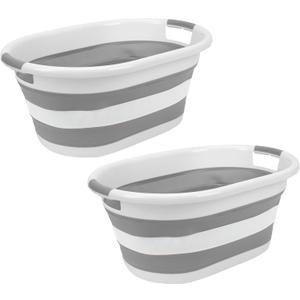 Simplify 2pk Collapsible Laundry Basket | Portable | Space Saver Storage | Hold 2 Loads | Store Under the Bed or Closet | Good for Kids | Dorm | Bedroom | Large | White/Grey