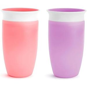 Munchkin Sippy Cups for Toddlers 1-3, Spill Proof Miracle 360 Cup, 10 Ounce, 2 Pack, Pink/Purple