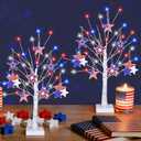 4th of July Decorations, 2 Pack 24 Inch Fourth of July Decorations Patriotic Tree with 8 Wooden Ornaments, USB/Battery Operated Red White Blue Lights Independence Day July 4th Decorations for Home