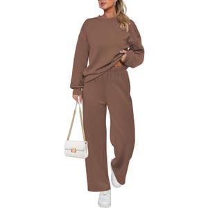Ekouaer Womens Pajama Sets Fuzzy Fleece Long Sleeve Sleepwear Comfy Pjs 2 Piece Lounge Set Nightwear with Poeckts S-XXL (Brown, XL)