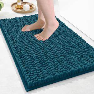 Arotive Luxury Chenille Bathroom Rug Mat, Extra Soft Thick Absorbent Shaggy Bath Rugs, Non-Slip Machine Wash Dry, Plush Bath Mats for Bathroom, Shower and Tub, 24x16, Peacock Blue