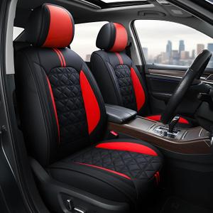 OASIS AUTO Car Seat Covers Premium Waterproof Faux Leather Cushion Universal Accessories Fit SUV Truck Sedan Automotive Vehicle Auto Interior Protector Full Set (Black&Red)