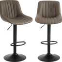 Bar Stools Set of 2, Swivel Counter Height Barstools with Back, Adjustable Faux PU Leather Bar Chairs, Modern Armless Kitchen Island Stool, Brown