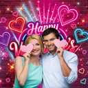 Neon Happy Valentine's Day Banner Backdrop 7x5FT Colorful Glitter Valentines Day Photography Background Red Pink Valentines Party Decorations Supplies Photo Props