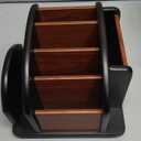 DEAYOU Wood Rotating Remote Caddy, Spinning Remote Control Holder for Table, 6-Compartment Wooden Revolving Office Supplies Desktop Storage Organizer for Pen, Pencil, Mail, Desk, Home, Living Room