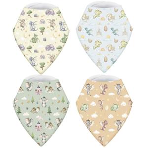 VitalCozy 4 Pcs Watercolor Dragon Baby Bandana Bib Cotton Newborn Infant Feeding Drool Bib for Drooling and Teething Girl Boy